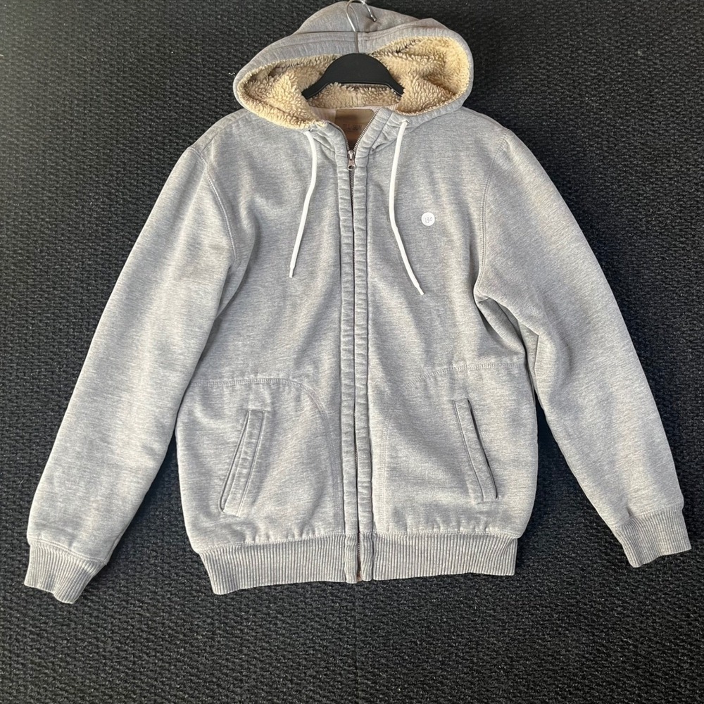 All-Son Mens Sherpa‎ Lined Hood Waffle Knit Zip Up Hoodie Heather Gray Medium
